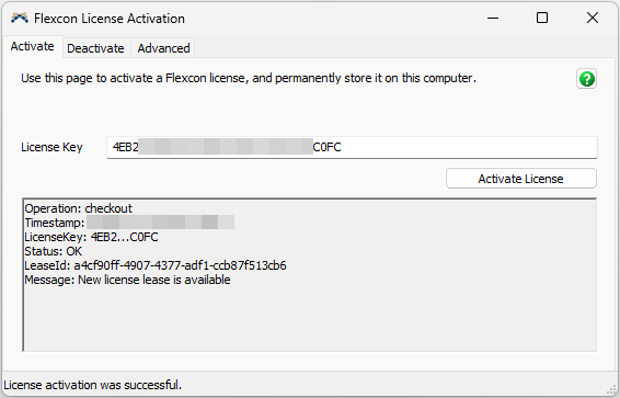 Flexcon License Activation was Successful